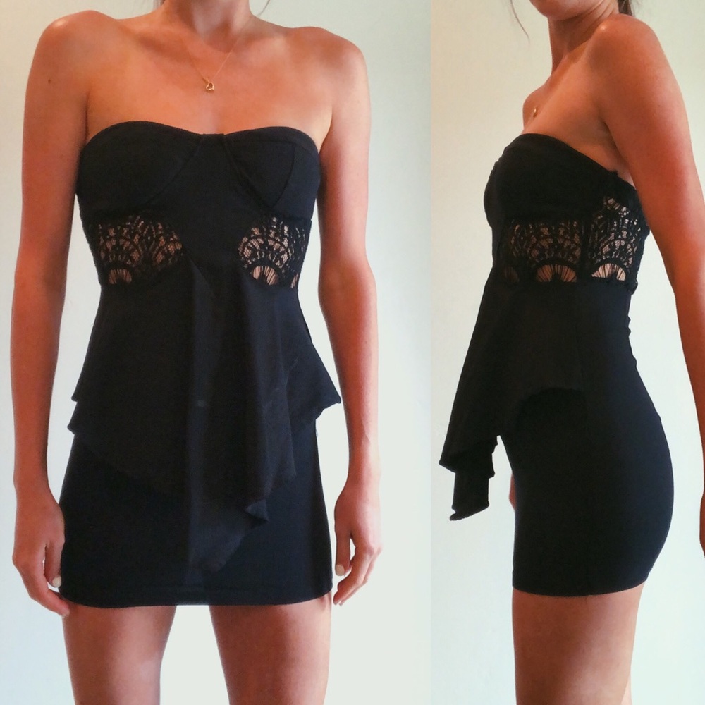 Nasty Gal Black Lace Cutout Strapless Dress